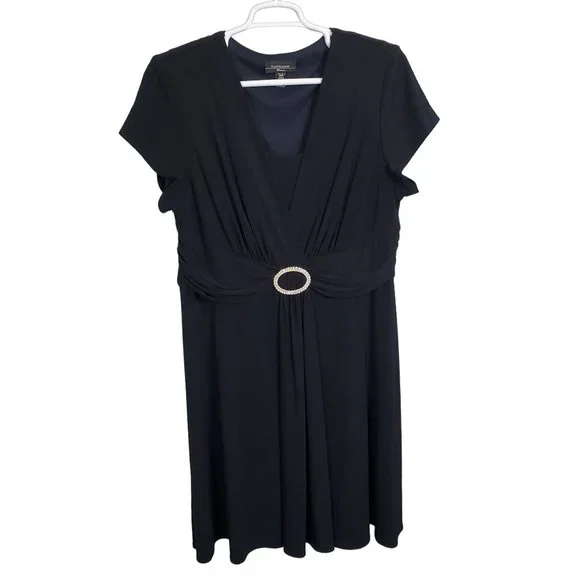 R&M Richards Size 20W Dress Pullover Stretch Fluid Jersey Midi Crystal Navy - Picture 2 of 11